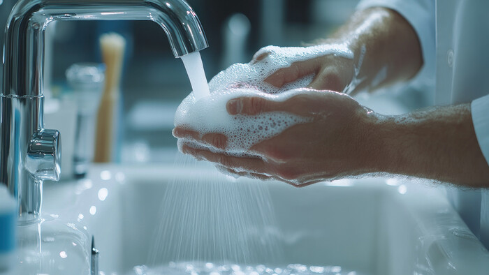 손 씻기용 온수는 콤푸레셔의 열 회수를 활용하여 생산됩니다.